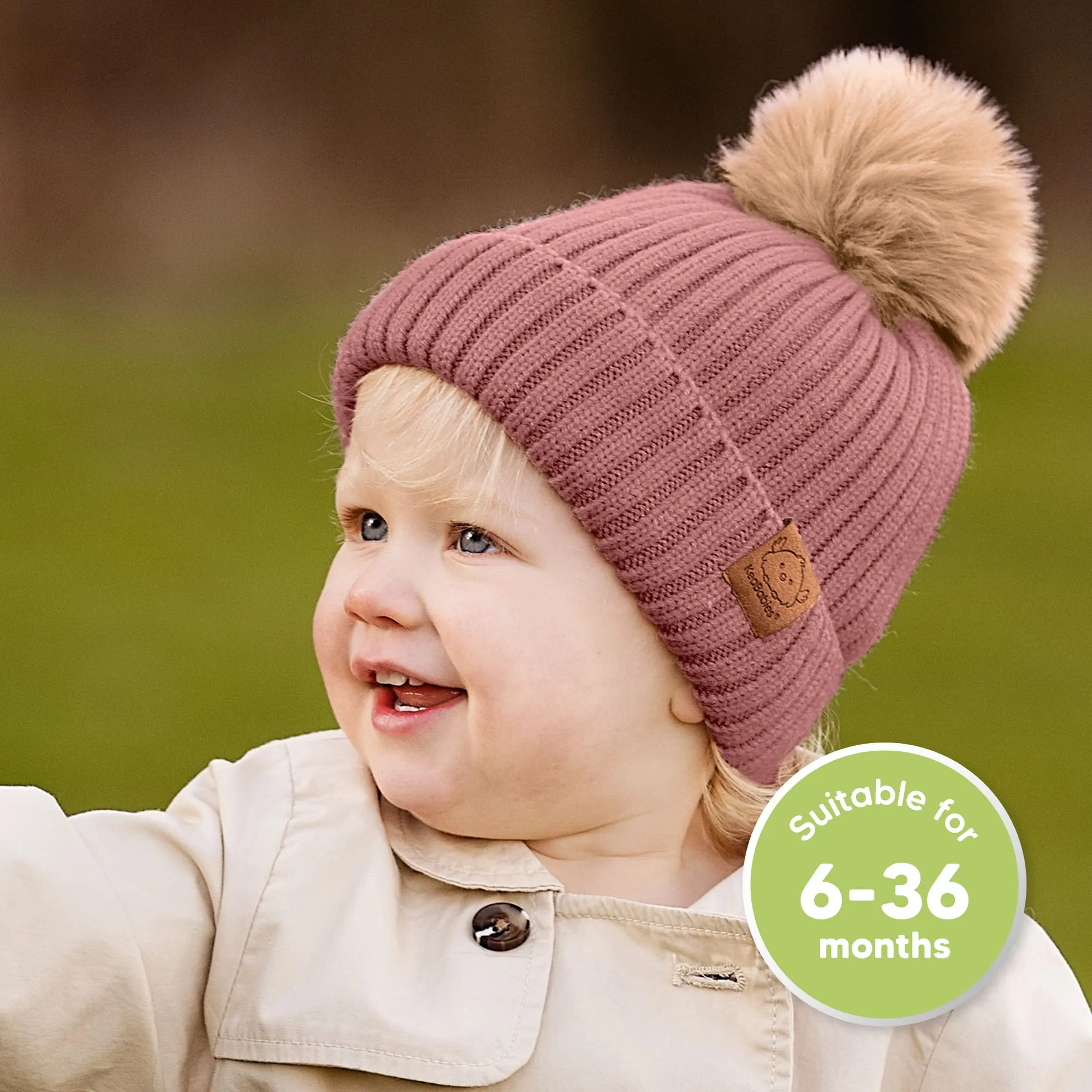 2-Pack Pom Knitted Beanie (Tea Rose)