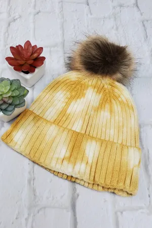 #20 Mustard Tie-Dye Pom-Pom Beanie