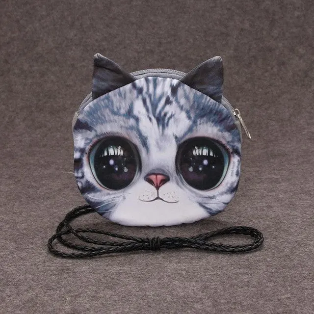 2016 Fashion Retro Cartoon 3D Printing Animal Shoulder Bags Cat Face Pouch Women Handbag for Girls Coin Purse Clutch Bag