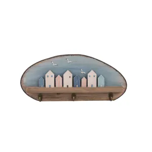 20.65 in. Wood Seaside Village 3 Hook Plaque