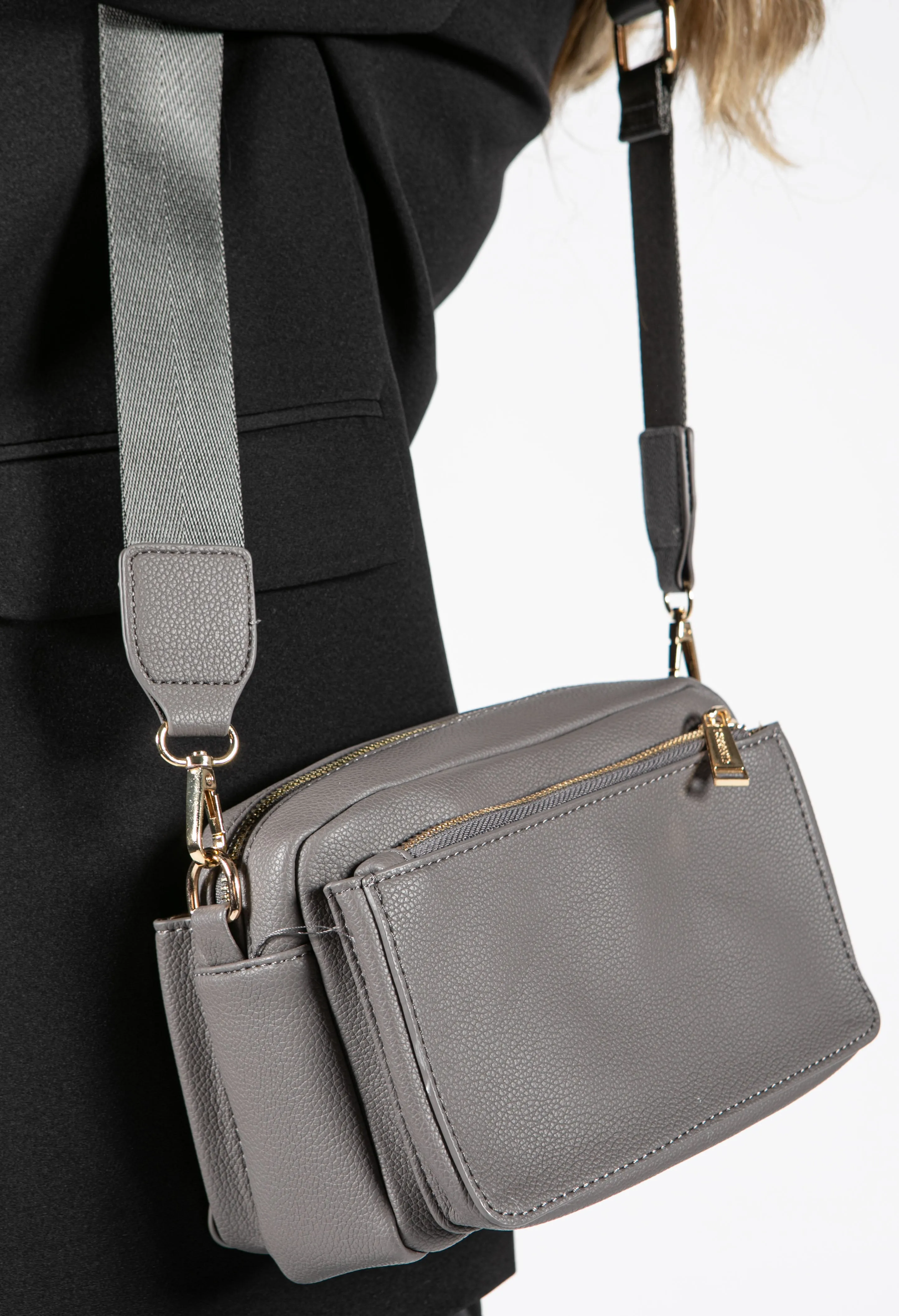 3 Pocket Leather Look Crossbody