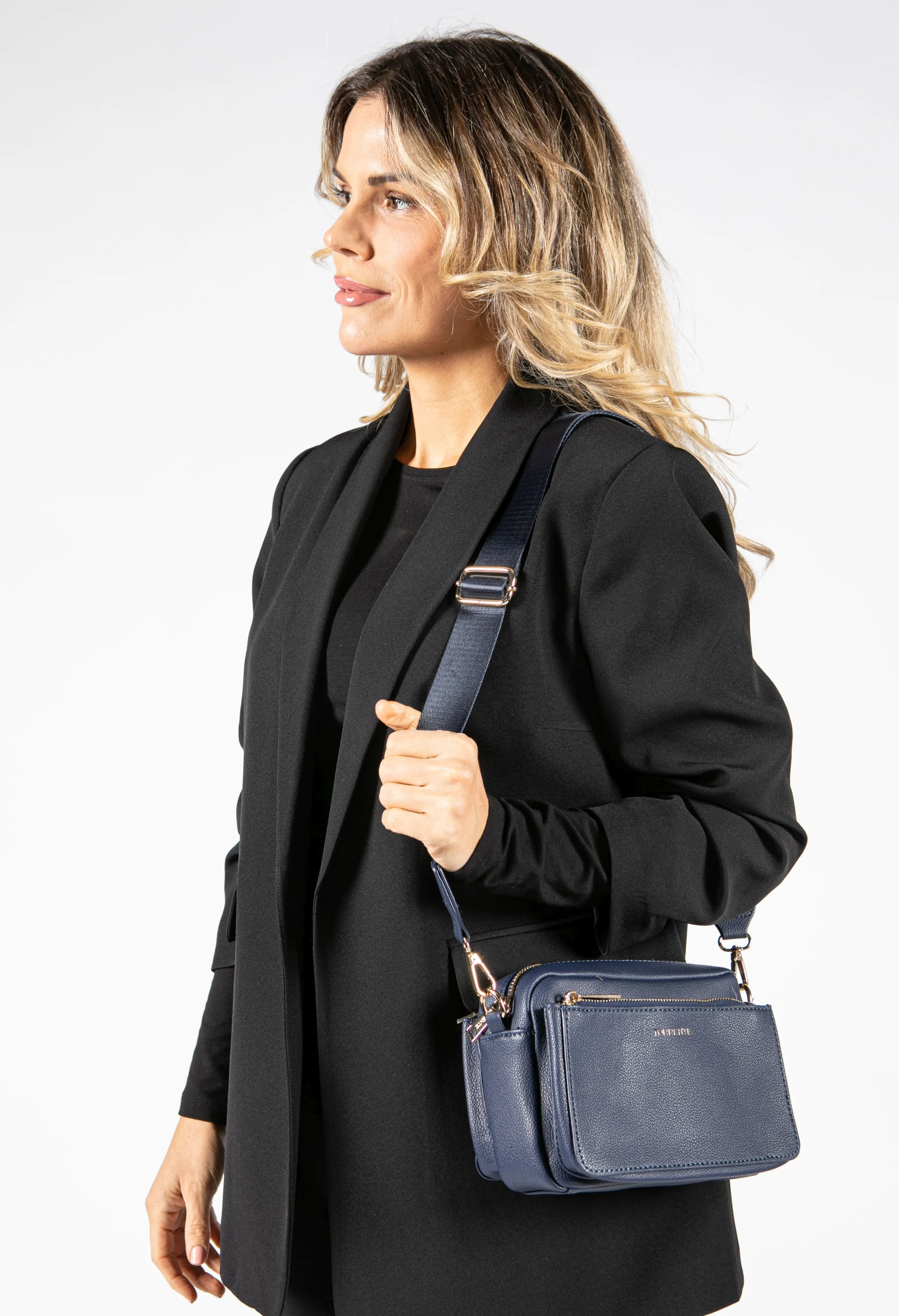 3 Pocket Leather Look Crossbody