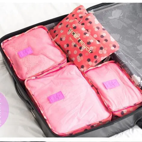 6 Pieces/Set Nylon Packing Cubes 2017 Luggage Travel Bag Floral Dot Large Capacity Of Bags Unisex Clothing Sorting Organize Bag