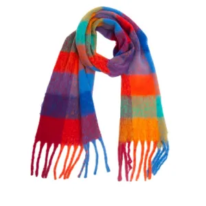 Accity | Plaid Fringe Winter Scarf: Bold