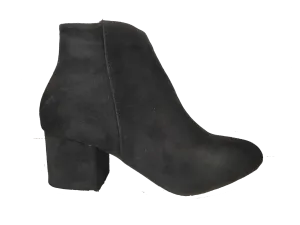 Ankle Boots Faux Suede Block Heel - Black - B651 - Last One