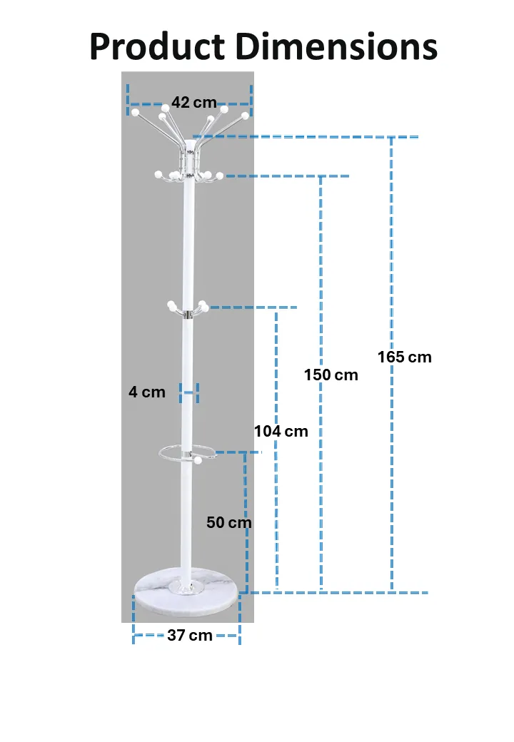 Arfan Metal Coat Rack Stand with Natural Marble Base, Free Standing Hall Tree with 15 Hooks for Hanging Scarf, Bag, Jacket, Home Entry-way Hat Hanger Organizer 8009 (White)