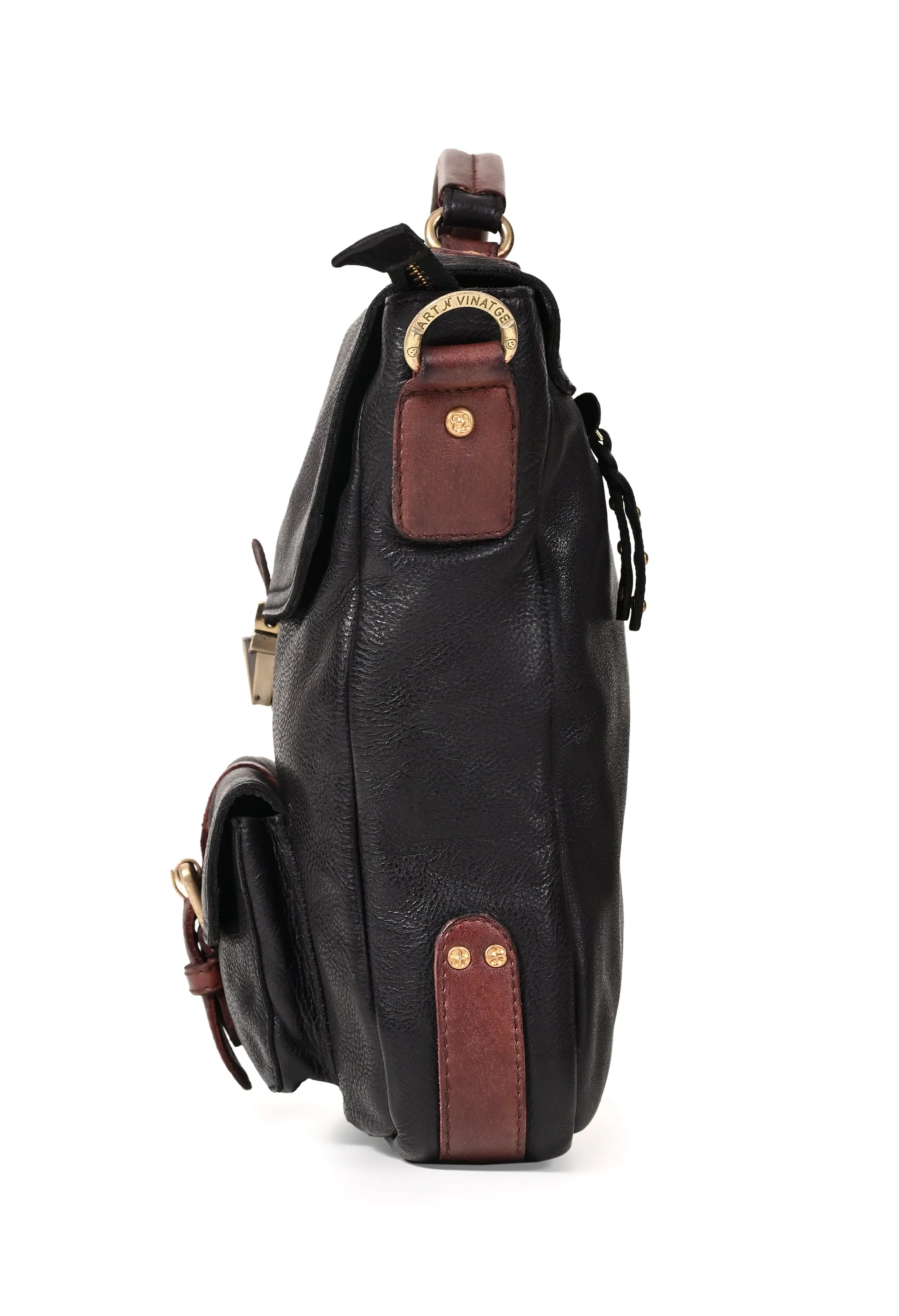 Art N Vintage Nathan: Real Leather Black Crossbody Bag