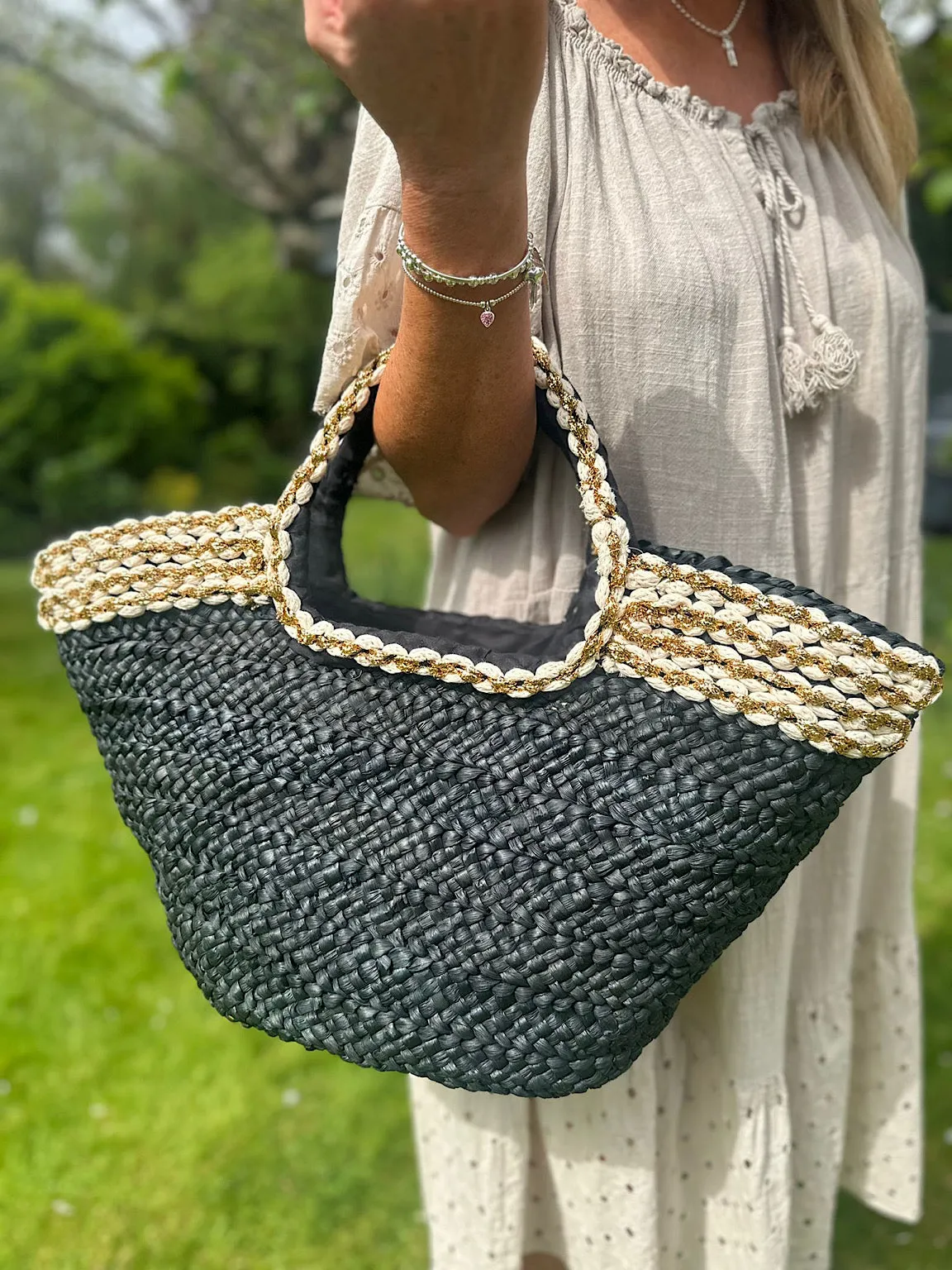 Black Gold Link Weave Tote Bag