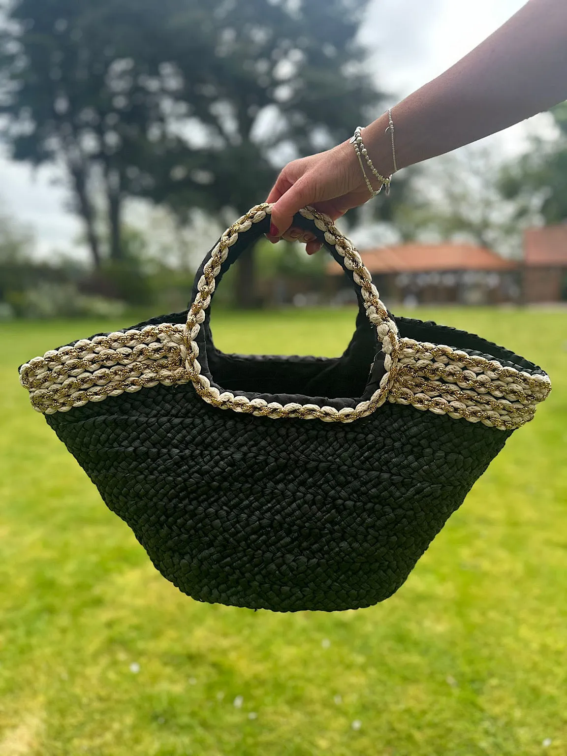 Black Gold Link Weave Tote Bag