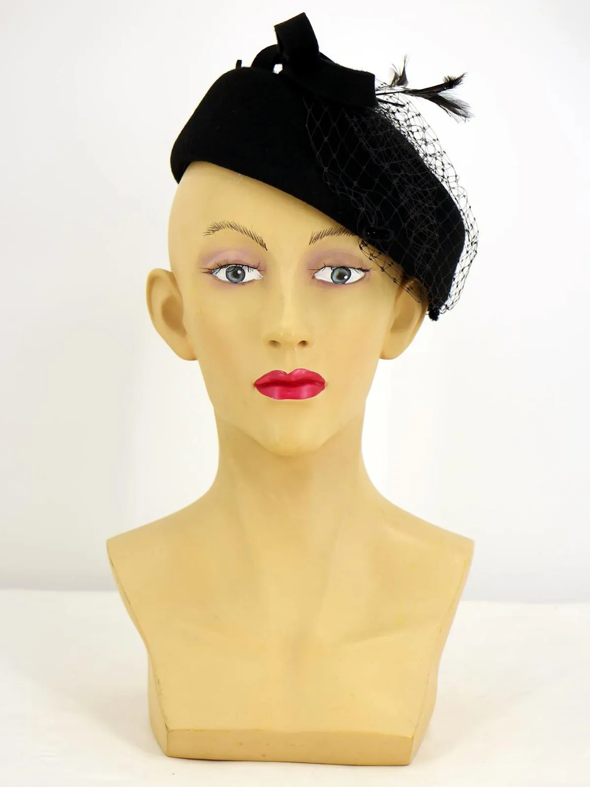 Black Vintage Style Loop Bow Pillbox Hat