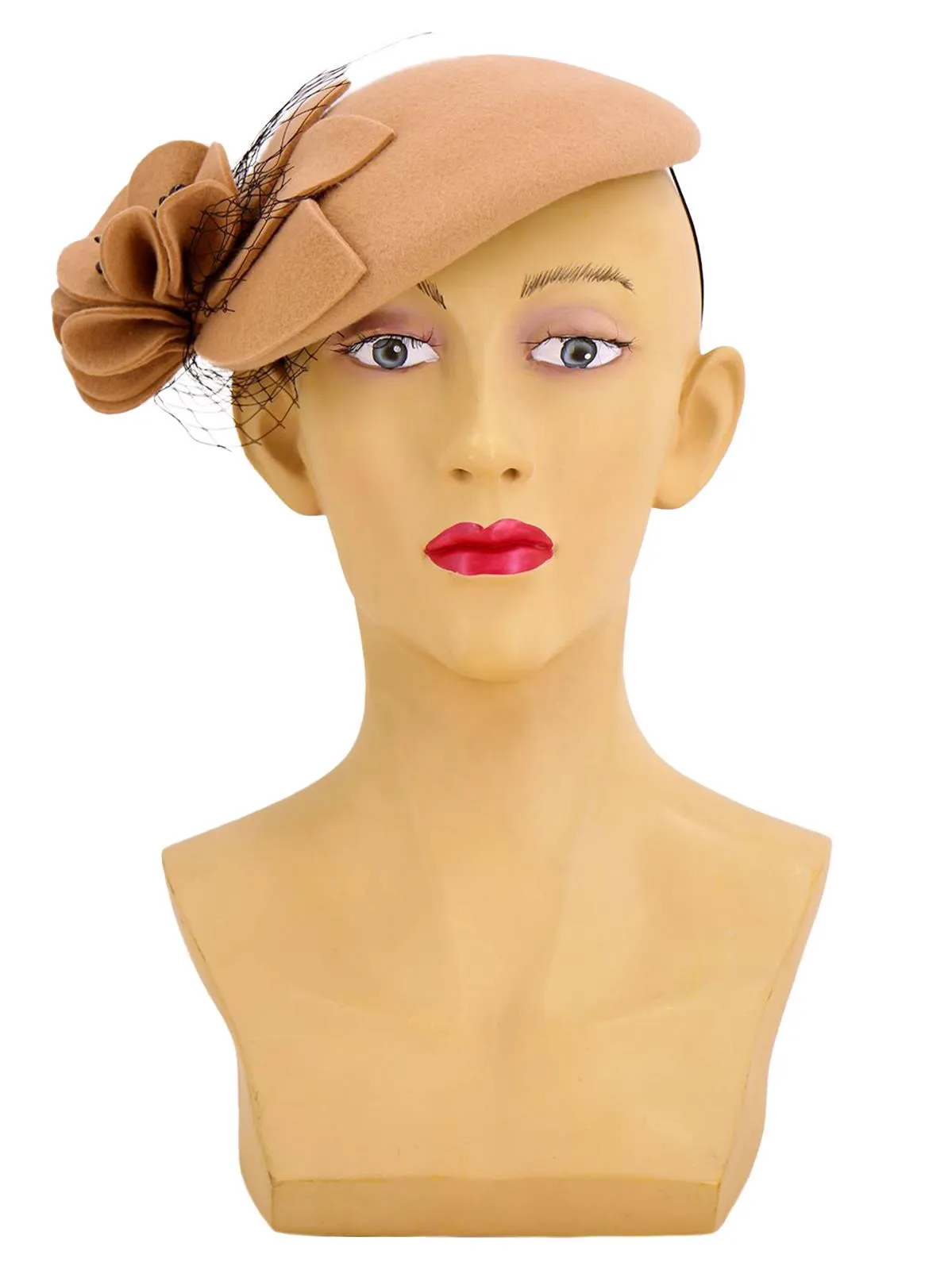 Camel Vintage Style Felt Flower Hat