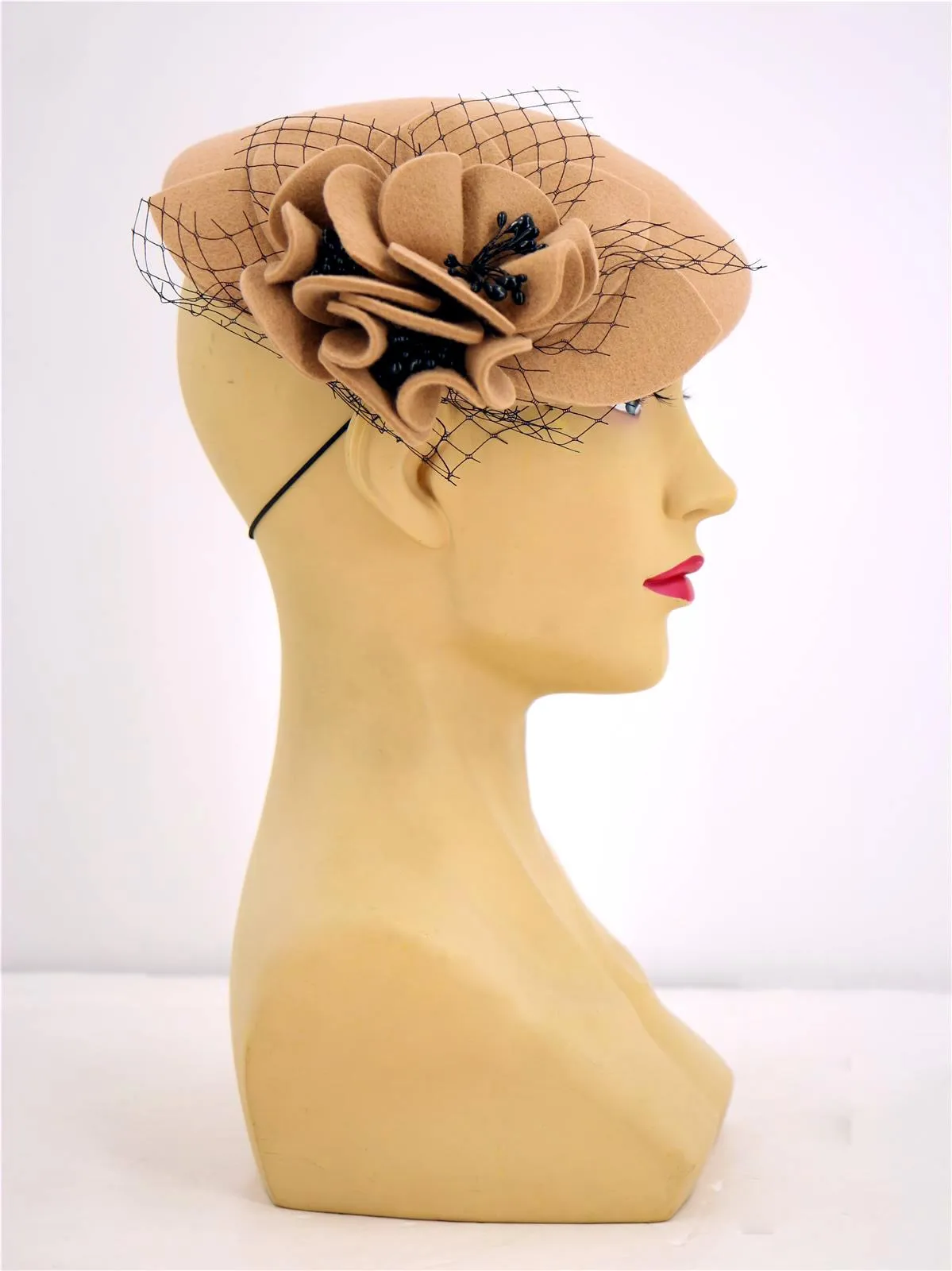 Camel Vintage Style Felt Flower Hat