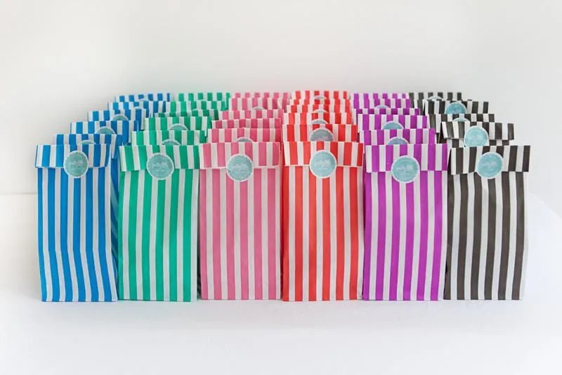 Candy Striped Party Bags Blue (10 Pack)