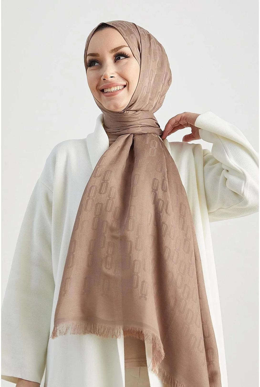 Chain Pattern Silky HIjab Scarf Shawl - Milk Brown