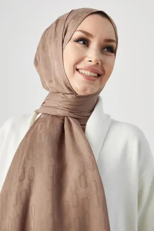 Chain Pattern Silky HIjab Scarf Shawl - Milk Brown