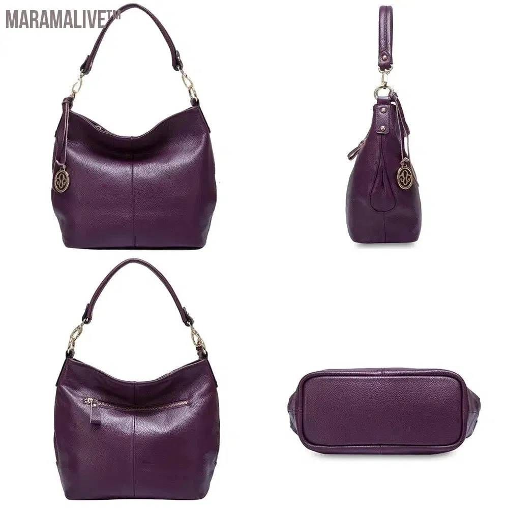 Charm Purple Women Shoulder Bag 100% Genuine Leather Hobos Fashion Lady Messenger Crossbody Purse Elegant Female Handbag