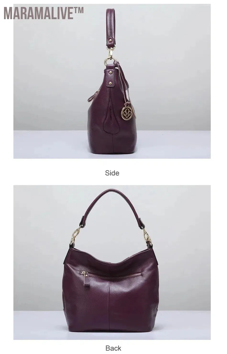 Charm Purple Women Shoulder Bag 100% Genuine Leather Hobos Fashion Lady Messenger Crossbody Purse Elegant Female Handbag