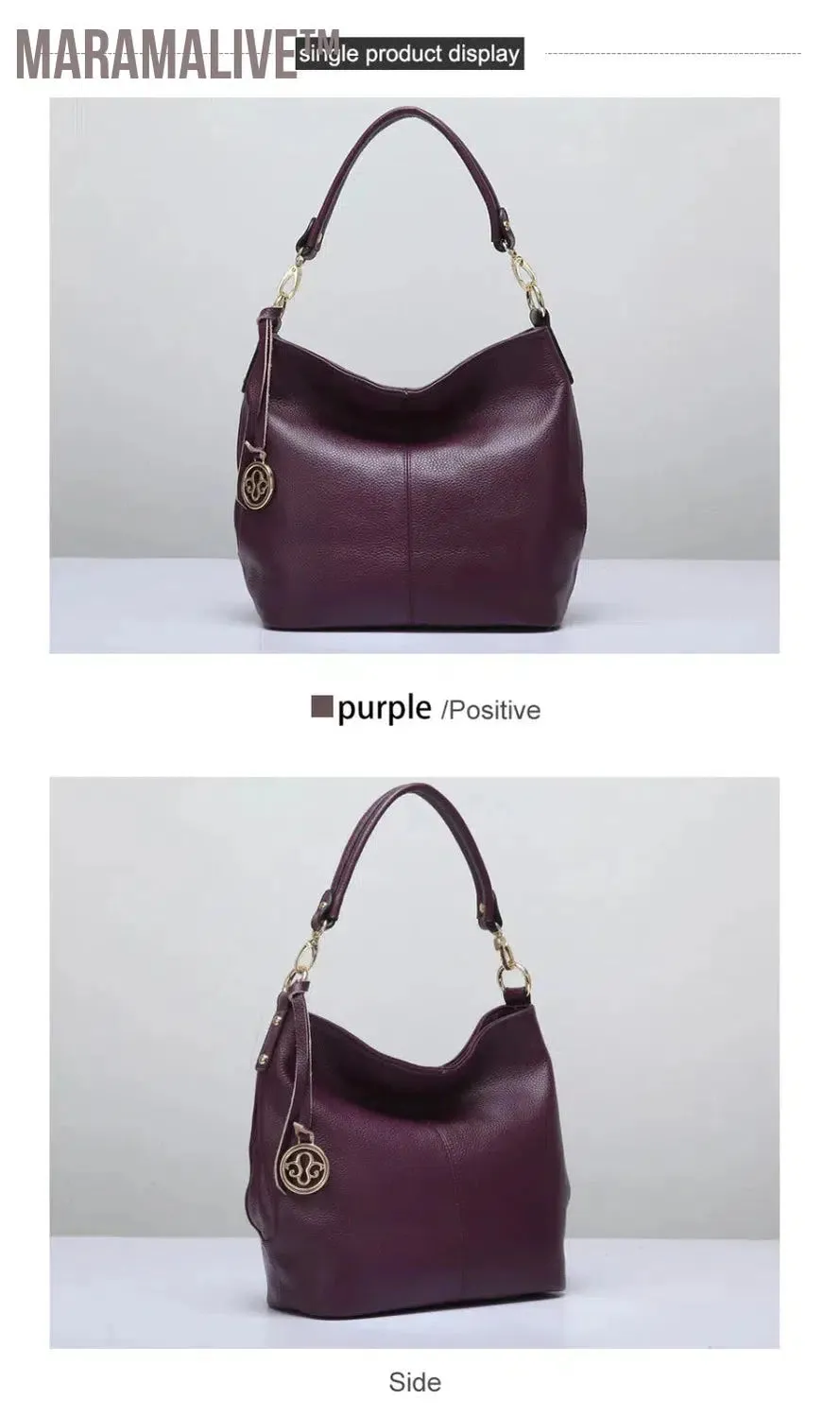 Charm Purple Women Shoulder Bag 100% Genuine Leather Hobos Fashion Lady Messenger Crossbody Purse Elegant Female Handbag