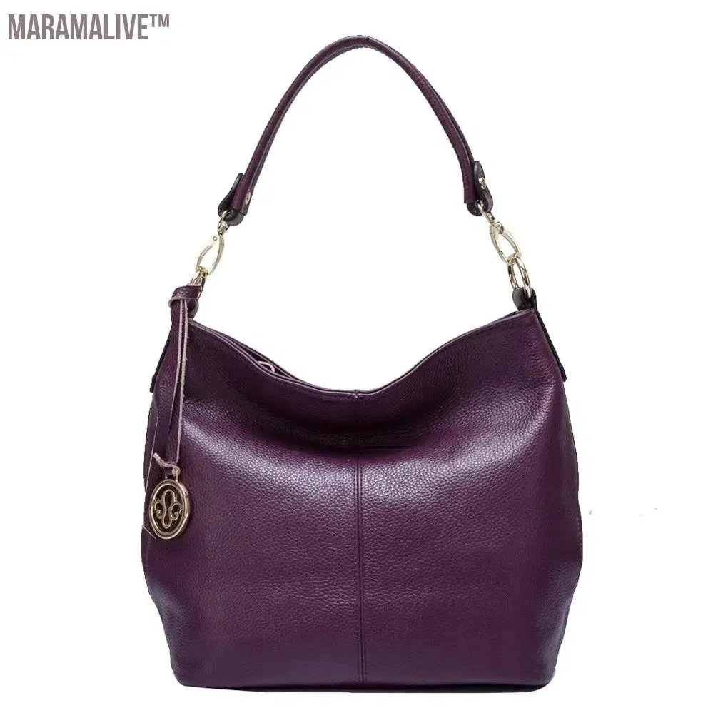 Charm Purple Women Shoulder Bag 100% Genuine Leather Hobos Fashion Lady Messenger Crossbody Purse Elegant Female Handbag