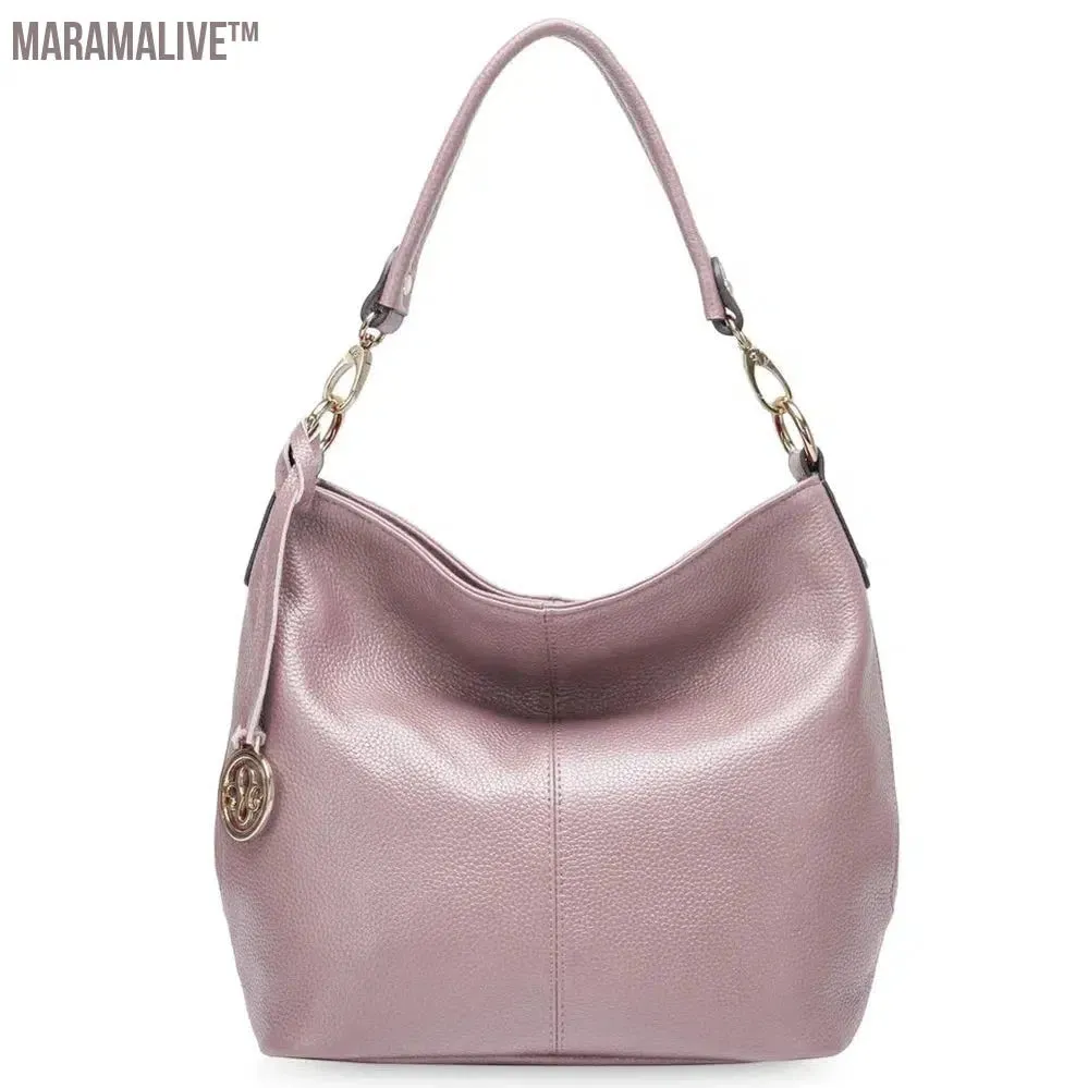 Charm Purple Women Shoulder Bag 100% Genuine Leather Hobos Fashion Lady Messenger Crossbody Purse Elegant Female Handbag