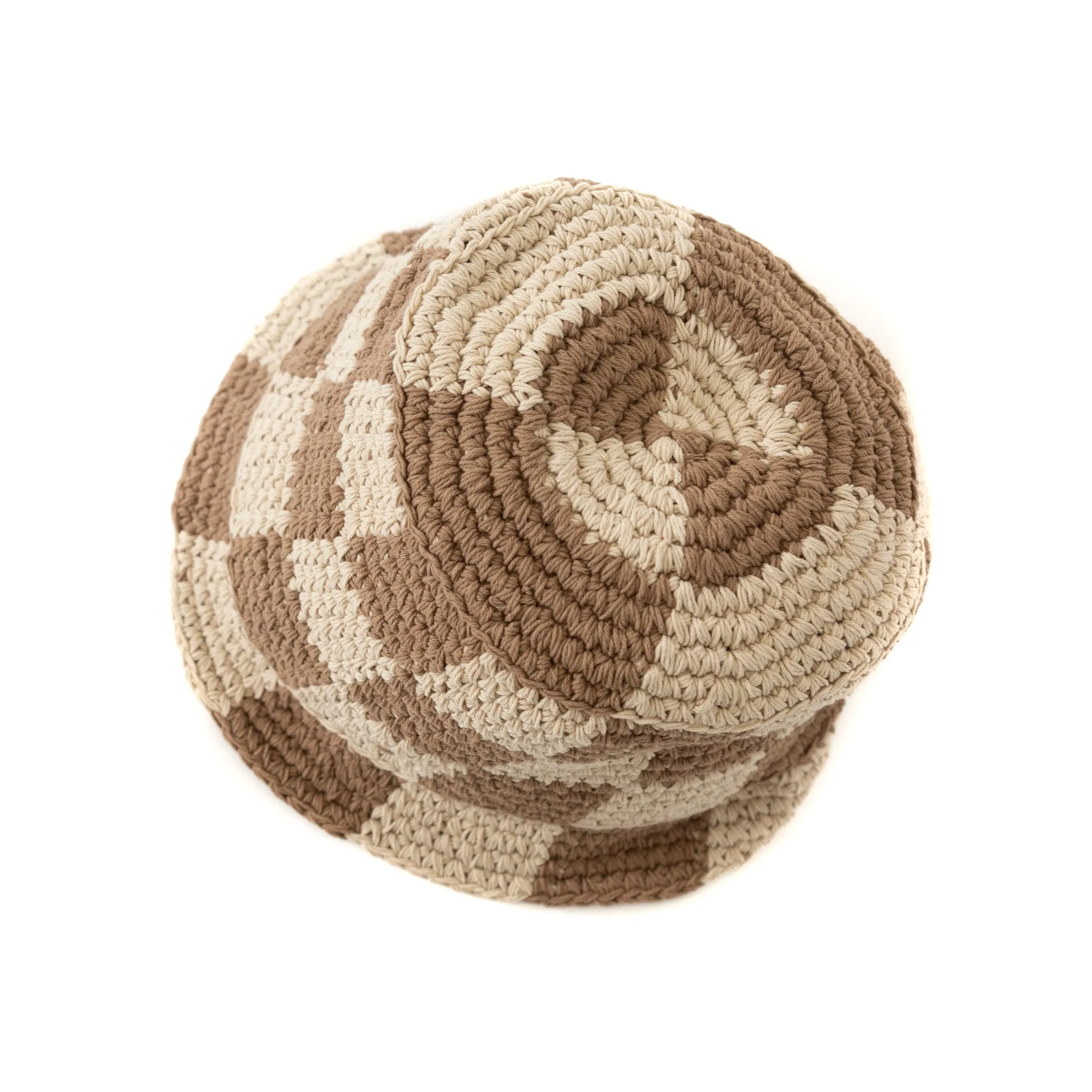 Checkerboard Crochet Brown Bucket Hat