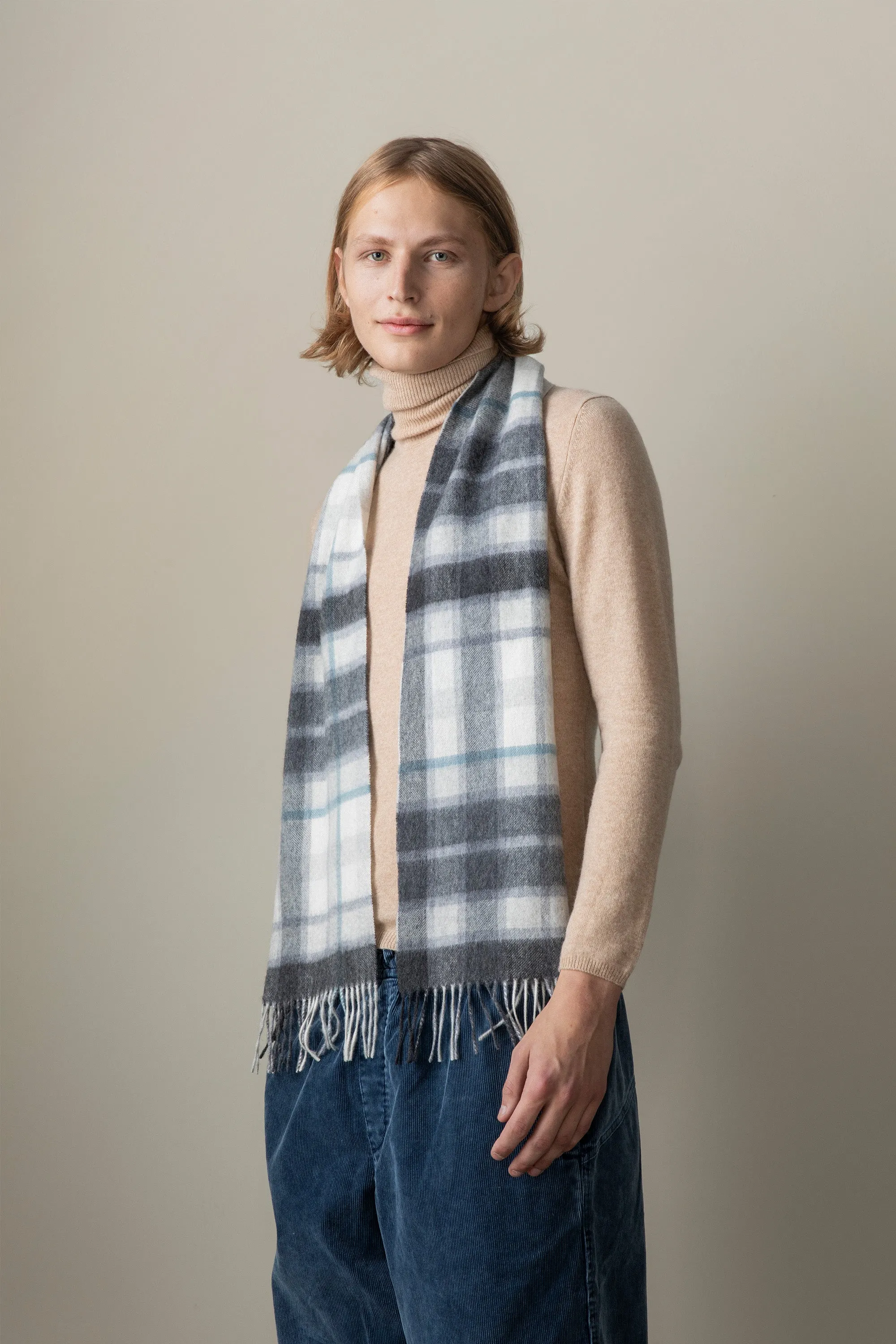 Contemporary Check Lambswool Scarf - Ashley Blue