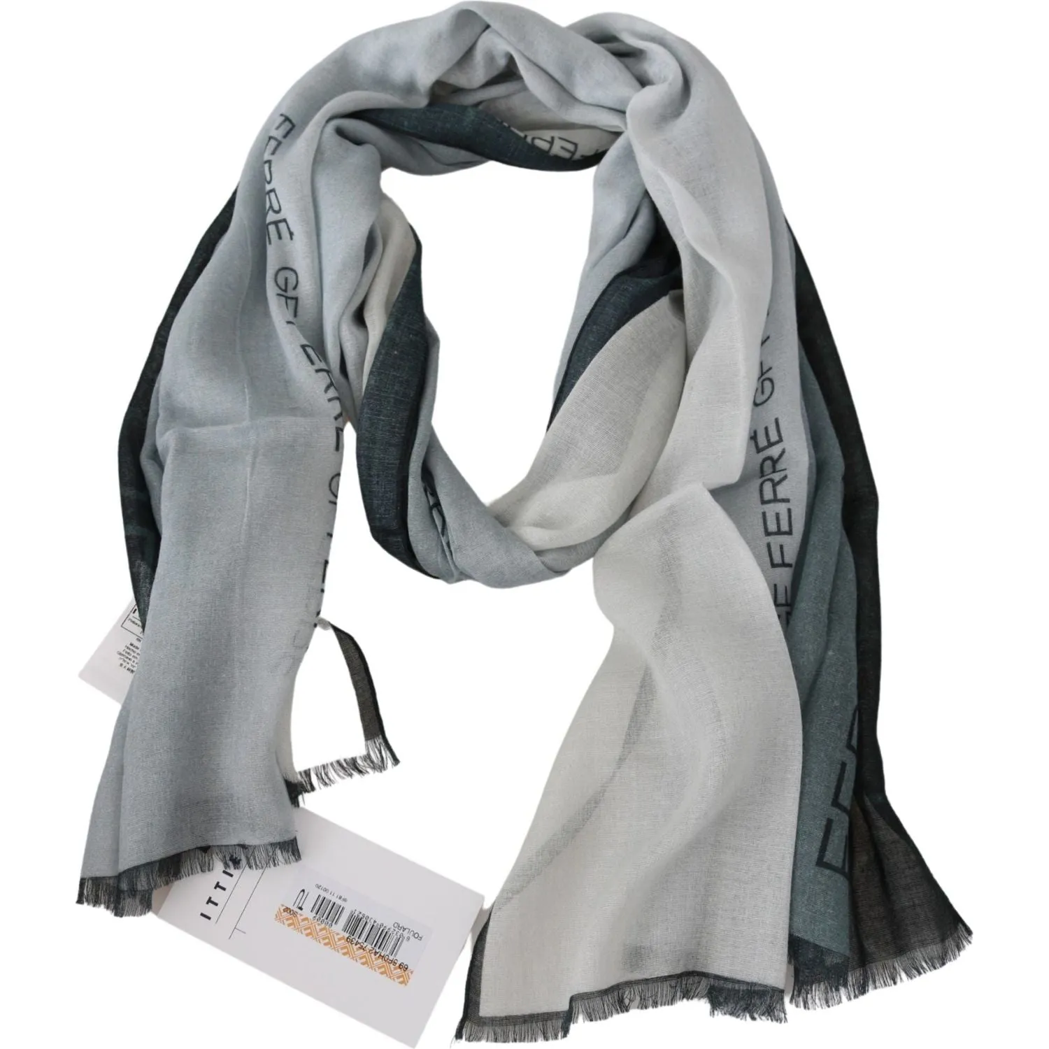 Costume National Elegant Blue Gray Wool Blend Scarf