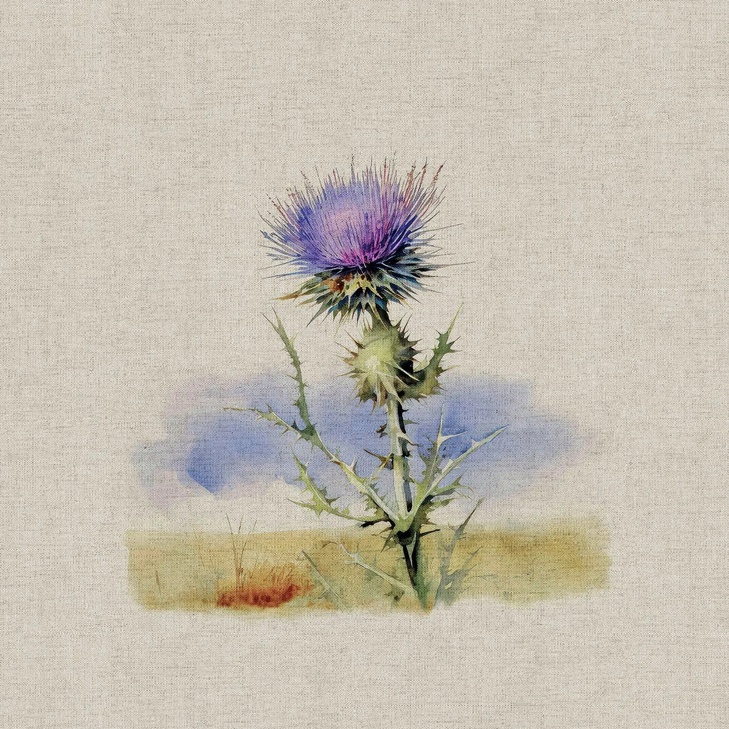 Cotton Linen-Look Digital Panel - Thistles