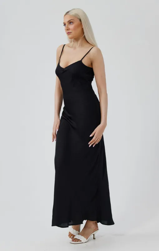 Daisy Says - Queen Bee Slip Dress Black Silky - Ds966-3 - LAST ONE