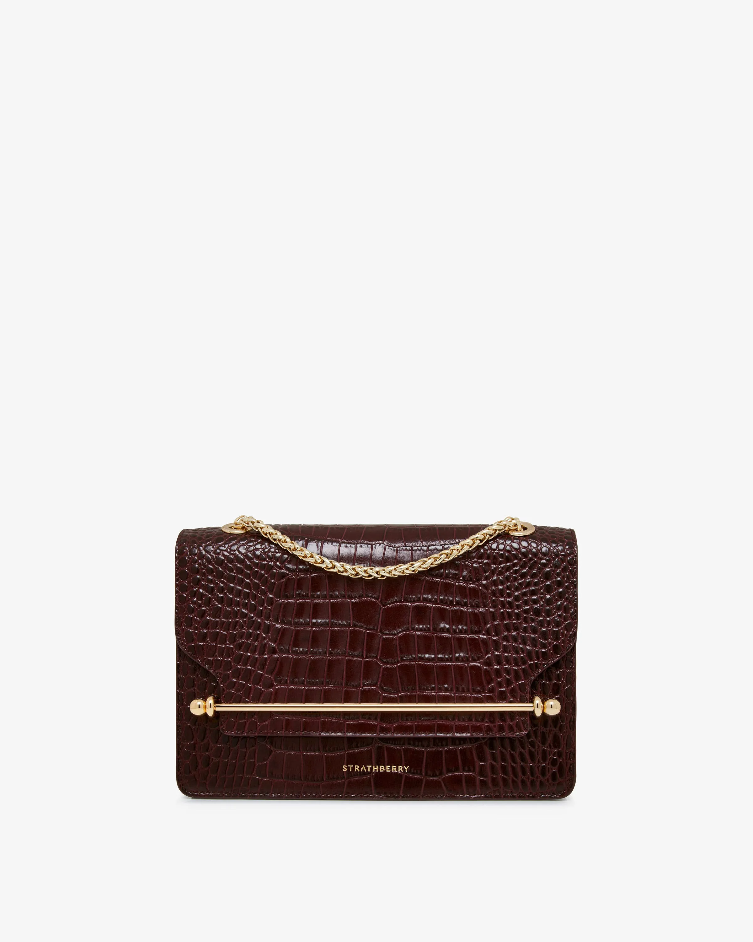 East/West - Croc-Embossed Leather Burgundy