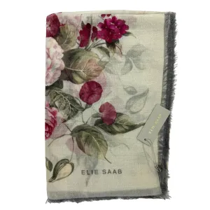 Elie Saab Scarf Gray Pink Floral - Luxury Designer Shawl