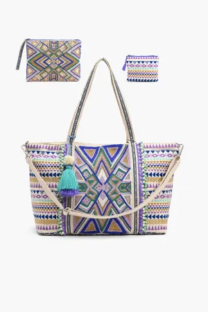 Embellished Tote With Two Pouches Luxe Lilac