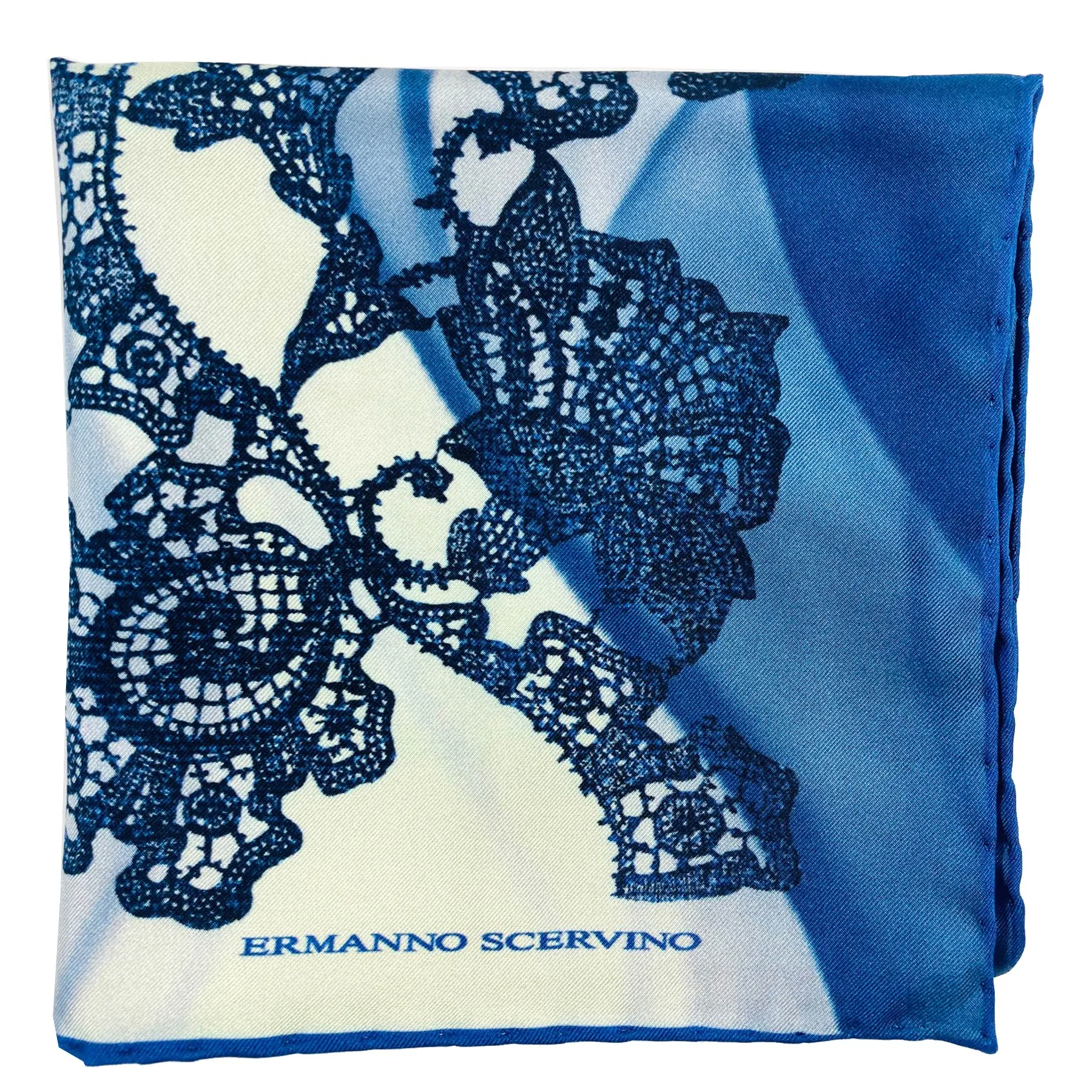 Ermanno Scervino Scarf Gray Navy Ornamental Design - 27 Inch Square Twill Silk Scarf