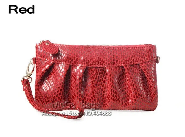 Fashion Serpentine Women's Day Clutch Genuine Leather Handbags Coin Purse Mobile Phone Bag Clutch Bag iphone Case JJY068