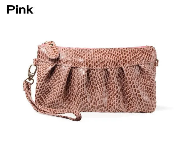 Fashion Serpentine Women's Day Clutch Genuine Leather Handbags Coin Purse Mobile Phone Bag Clutch Bag iphone Case JJY068