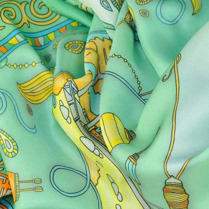 FRENCH SILK SCARF - SILK ROAD - Celadon Green - 36x36"