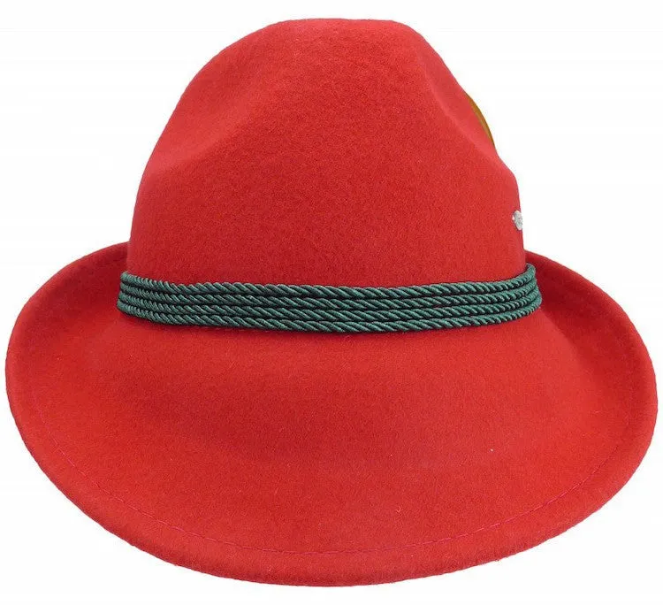 German Alpine Style Red 100% Wool Hat