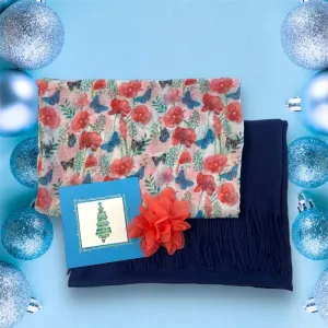 Gift Pack -Deep Blue Shawl & Butterfly Scarf   Card