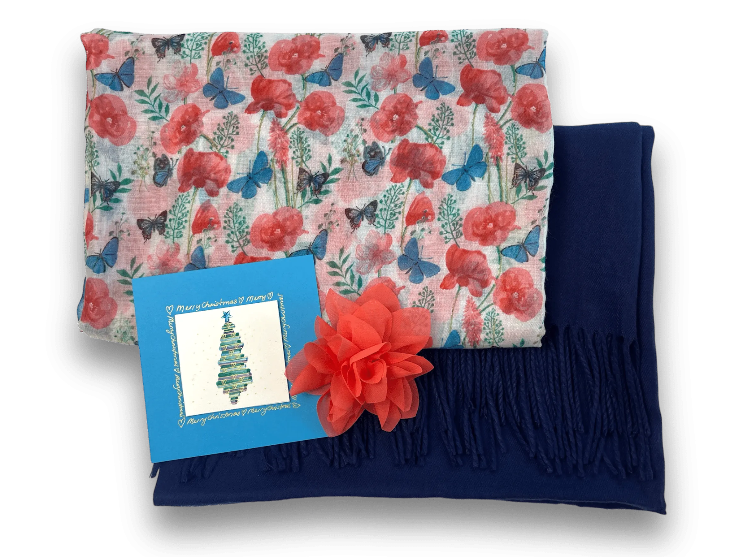 Gift Pack -Deep Blue Shawl & Butterfly Scarf   Card