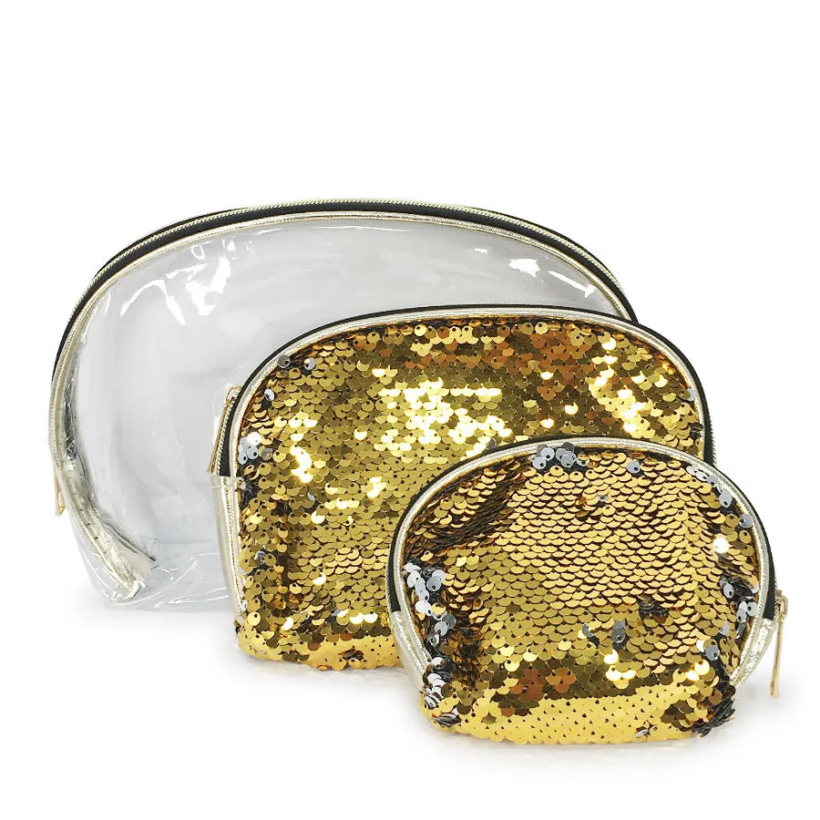 Gold Sequin Cosmetic Bag 3PC Set (1 unit)