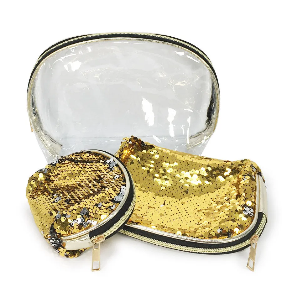 Gold Sequin Cosmetic Bag 3PC Set (1 unit)