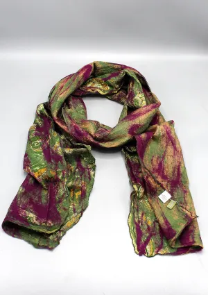 Green Purple Multicolor Printed Silk and Felt Women's Scarf