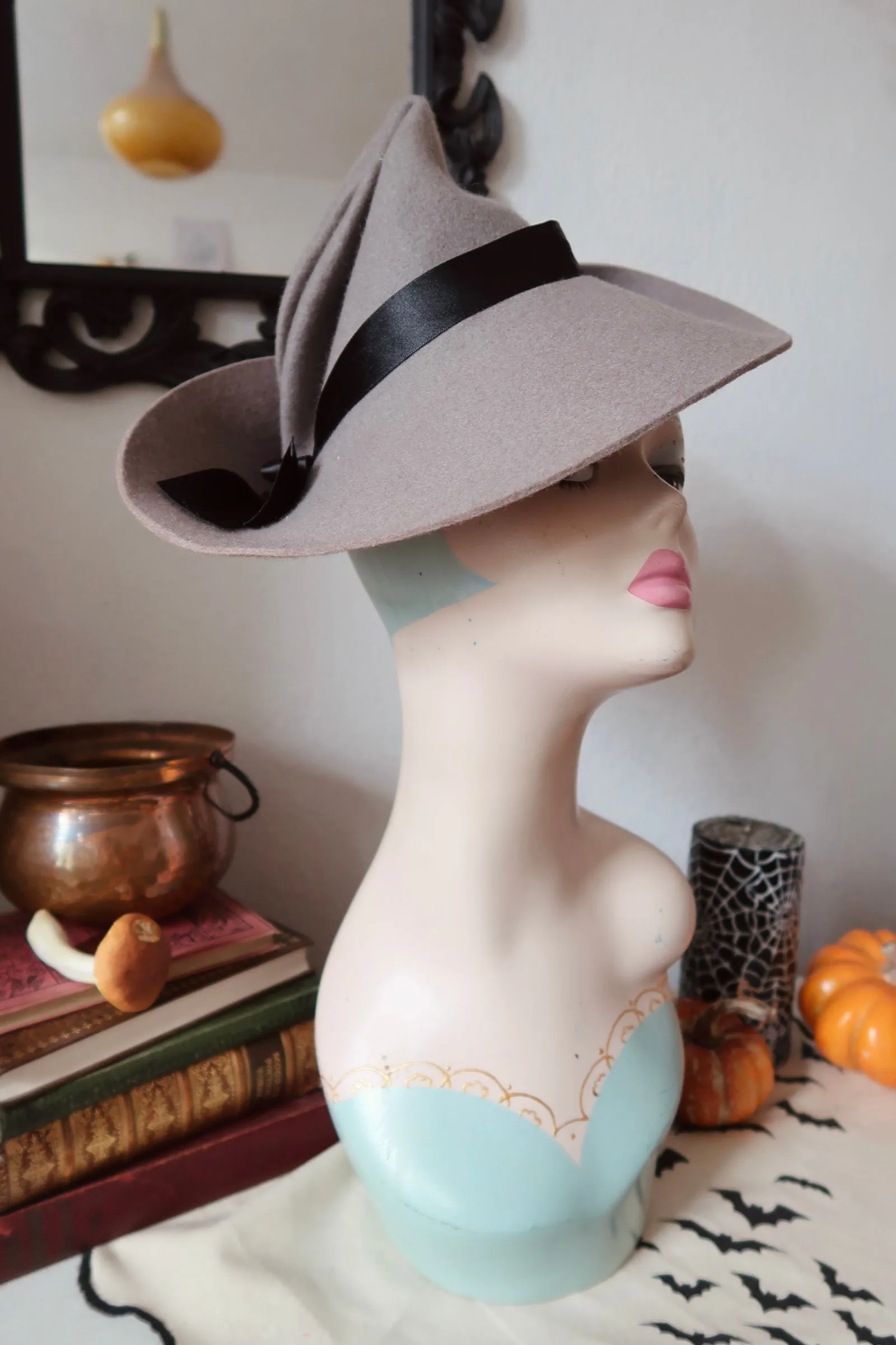 Grey Vintage Style Witch Hat (Refashioned)