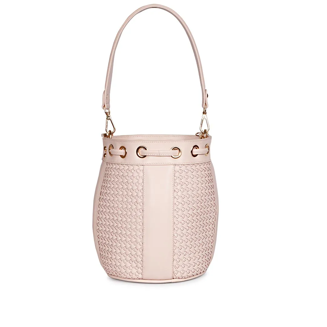 Halsey Pink Blush Hand Woven Leather Bucket Bags