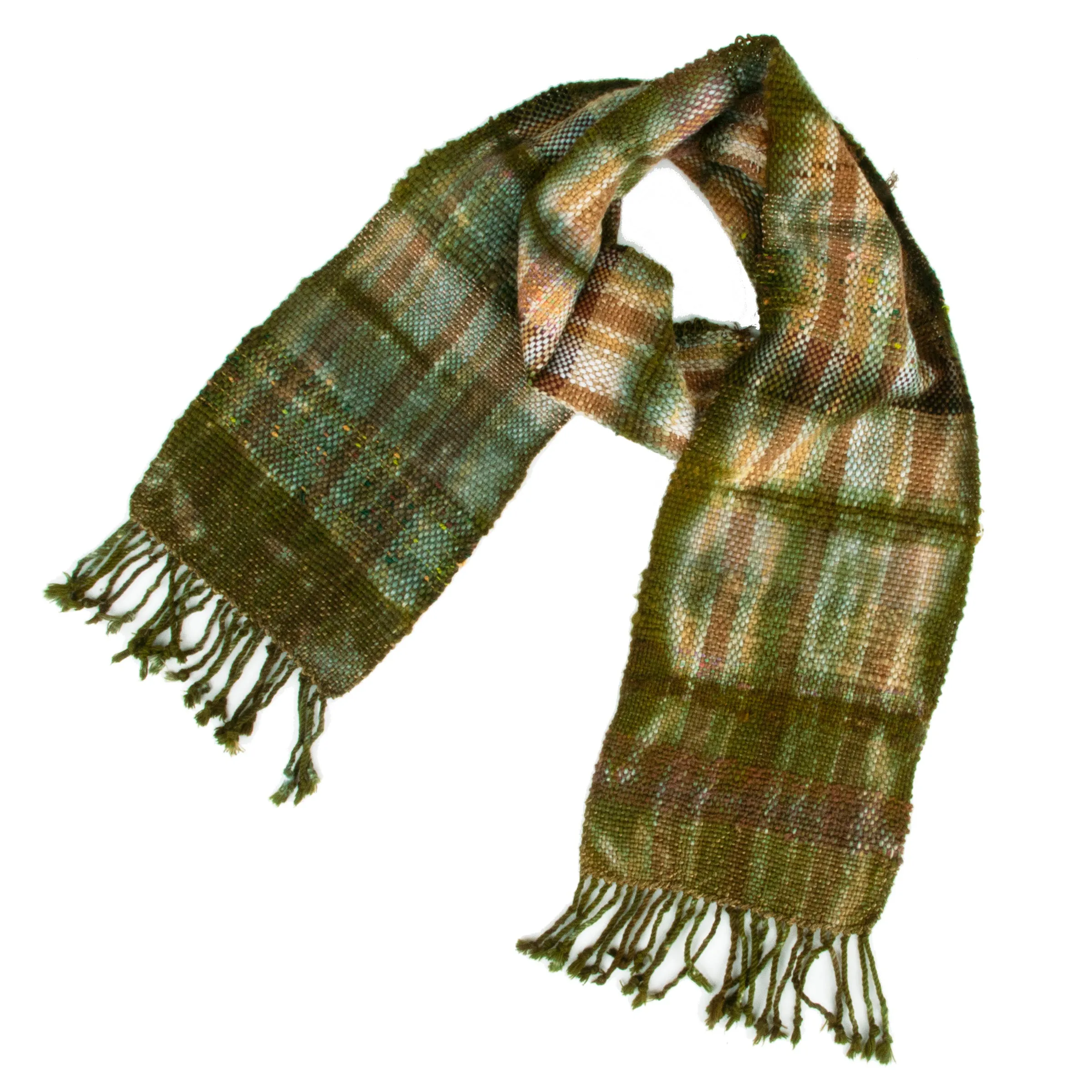 Handwoven and Overdyed Scarf, "Olive," 7" x 61"