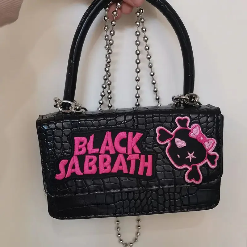 Harajuku Casual Gothic Black Vintage Chain Y2k Handle Punk Crossbody Bag