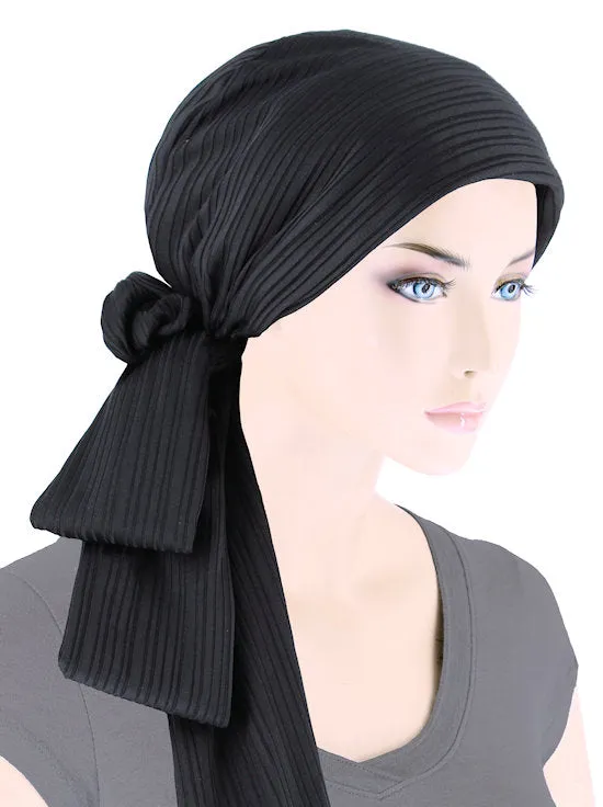 Head Wrap Scarf Black Ribbed