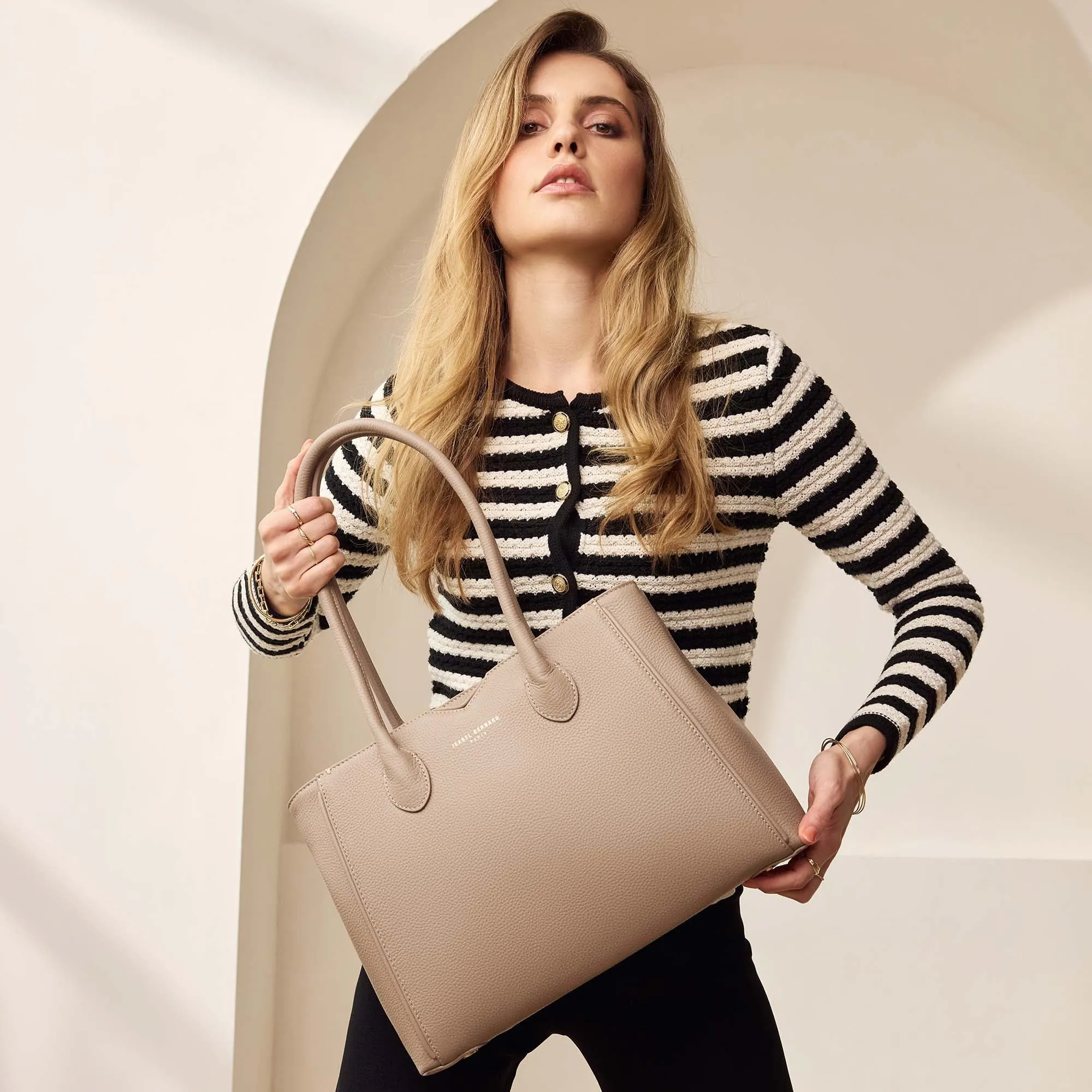 Honoré Cloe Midi taupe calfskin leather handbag