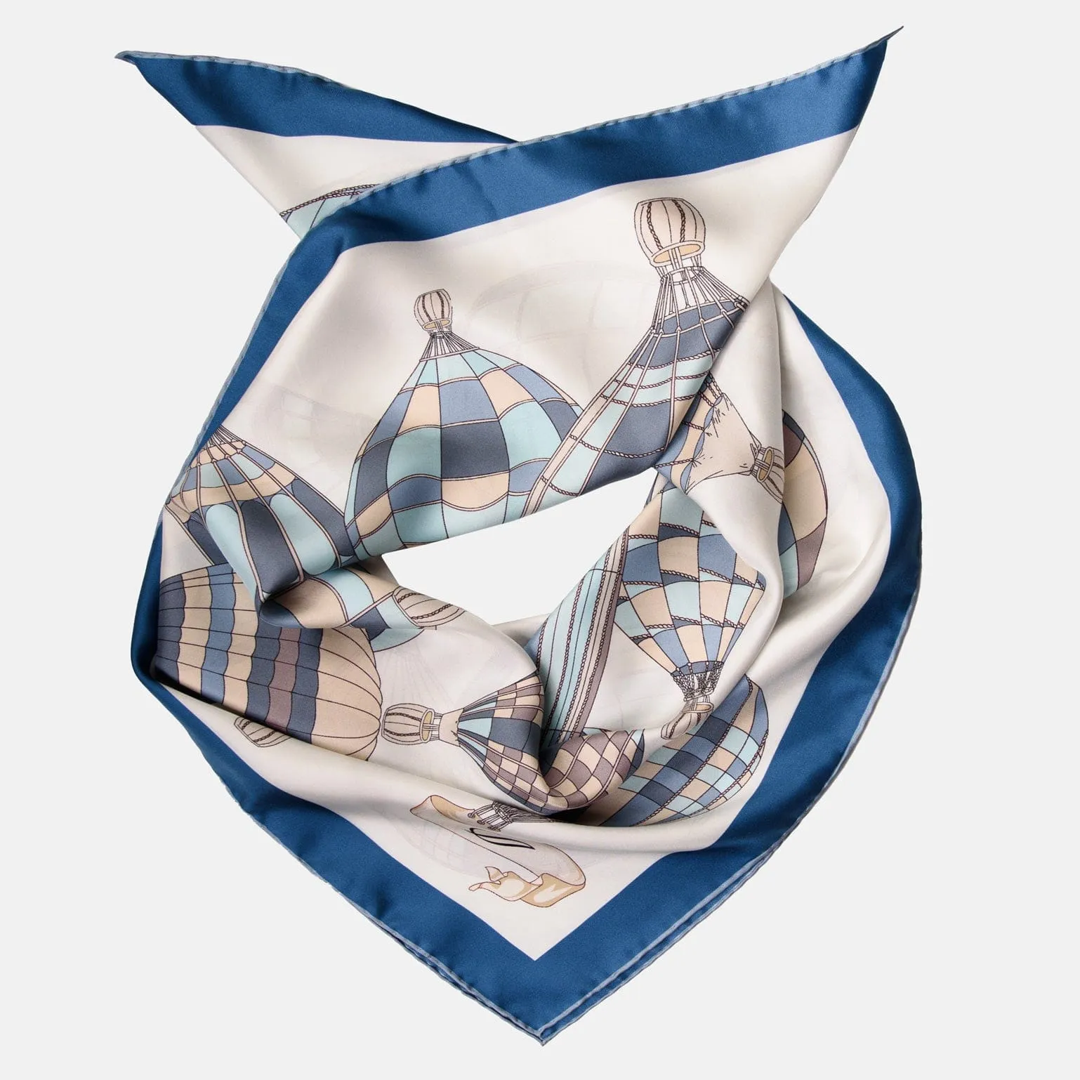 Jacqueline - Hand Rolled Silk Foulard - Blue