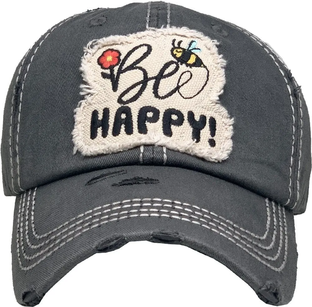 KBV1366 "Be Happy" Vintage Washed Baseball Cap